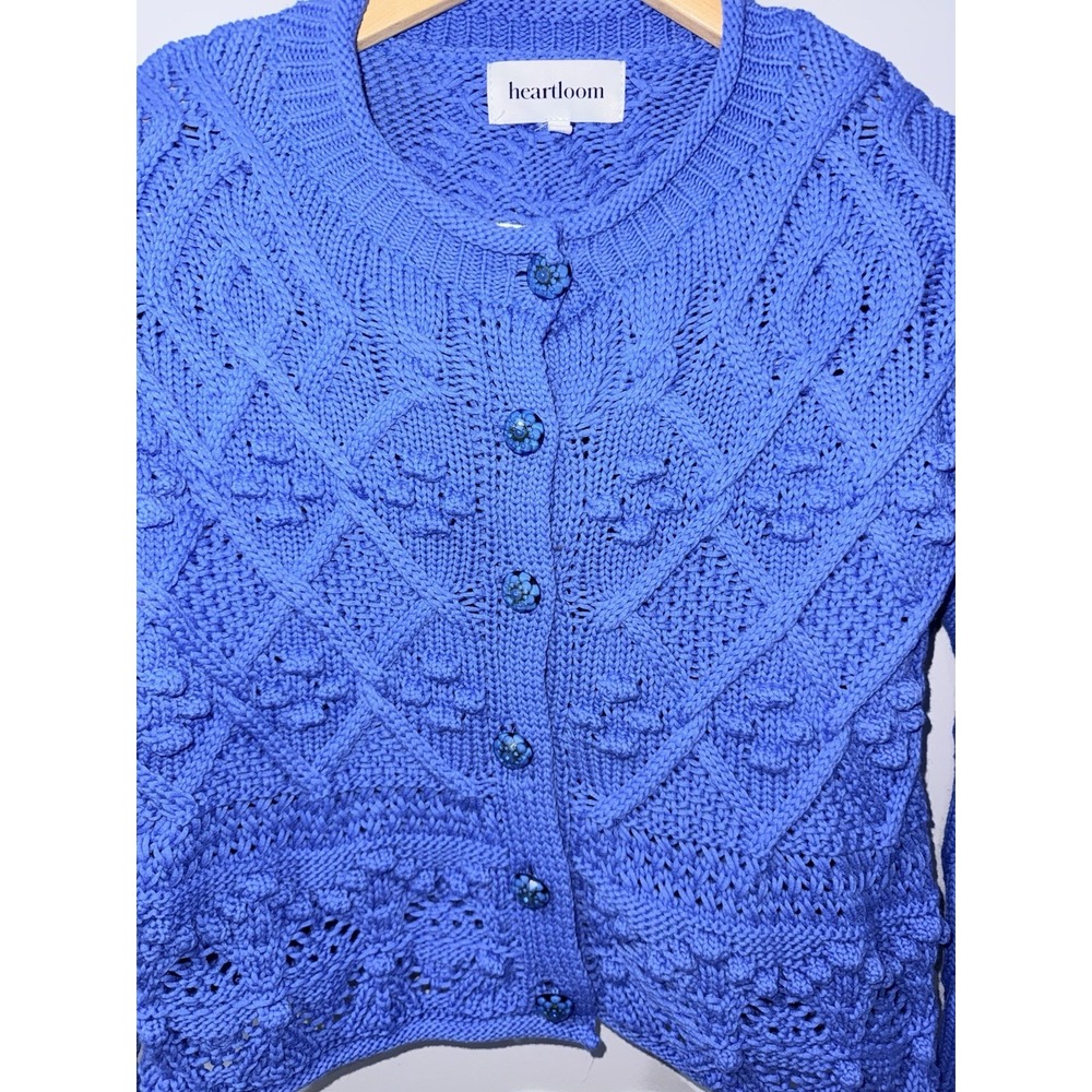 Anthropologie Heartloom Women's Sweater Size Small Blue‎ Flower Buttons - Picture 4 of 7